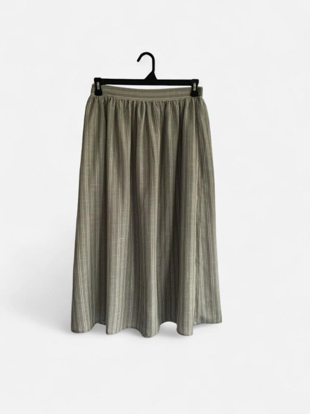 Max Studio Olive Green Pinstripe Midi Skirt M NWT